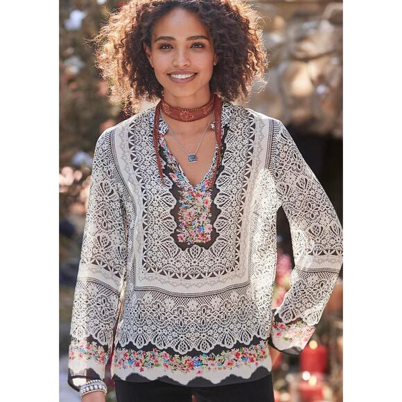 Sundance Tops - Sundance Vita Tunic Floral‎ Silk Georgette Sequins Top Size XS